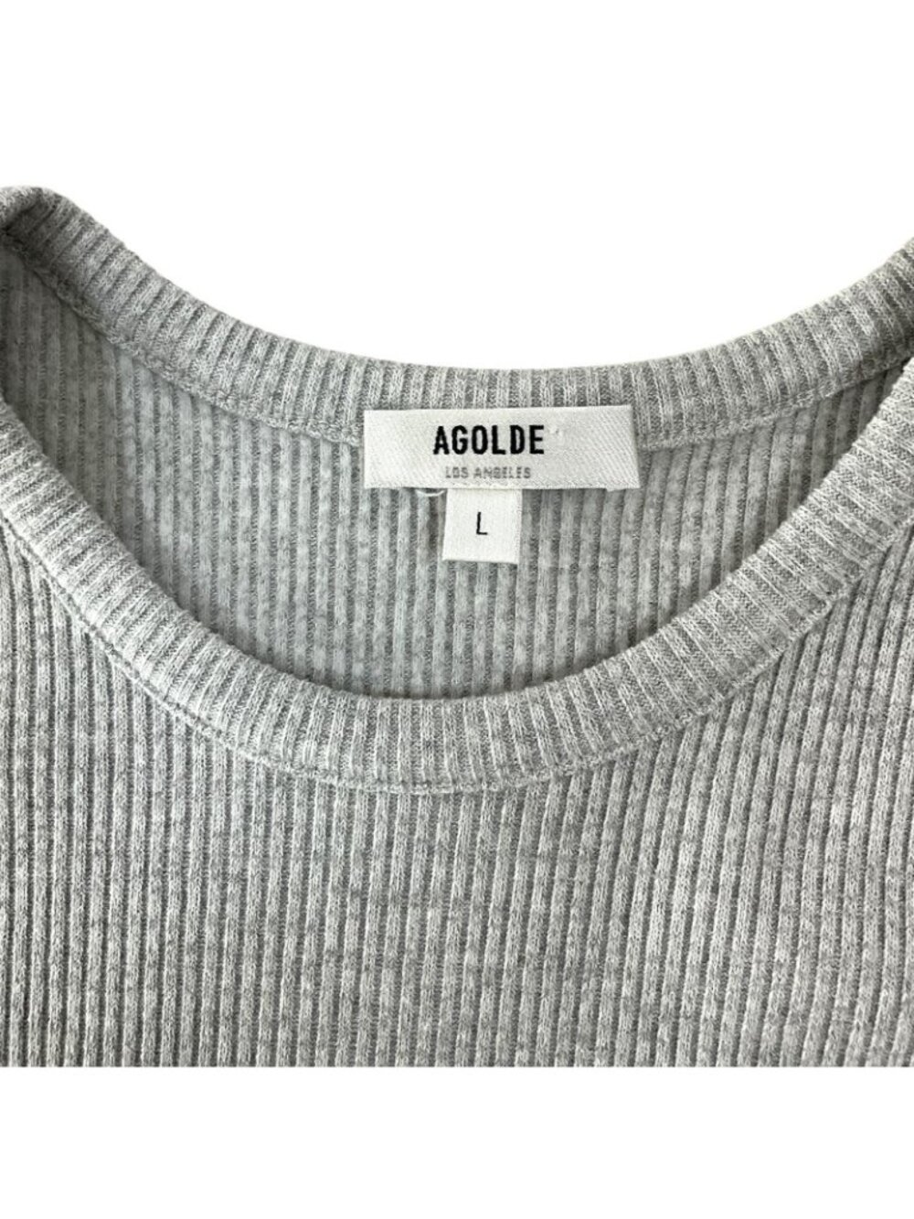 AGOLDE Alma Shrunken Crewneck Shirt Womens Large Gray Ribbed Long Sleeve Top - Picture 5 of 14